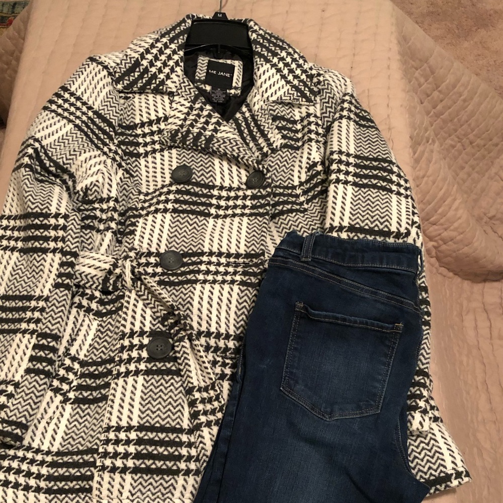 Button Front Gray & White Pea Coat
